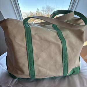 Vintage LL Bean Extra Large Boat And Tote Bag Canvas USA Made Green Straps